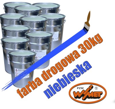 Zestaw 30 kg farby drogowej niebieskiej