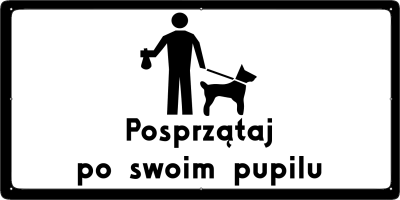 Wizualizacja treści tabliczki "Posprzątaj po swoim psie"